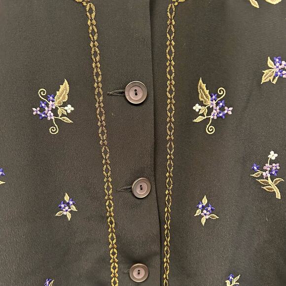 Vintage Carole Little Spring Flowers Embroidered Black Jacket Size 10 - Picture 4 of 5